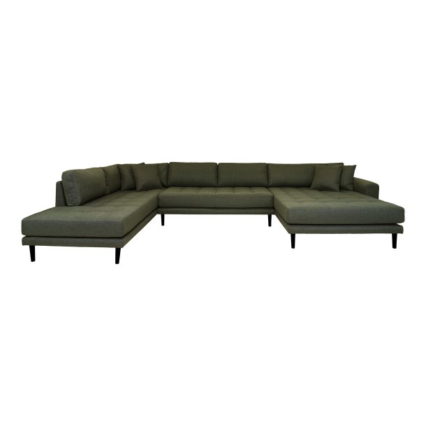 Lido U-Sofa, m. �ben ende h�jrevendt og 4 puder - olivengr�n polyester og sort tr�