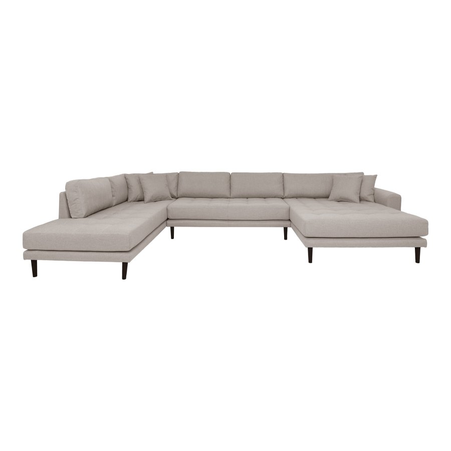 HOUSE NORDIC Lido U-sofa, med pen ende mot hyre og 4 puter - stein polyester og svart tre