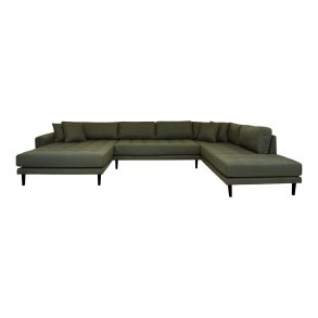 HOUSE NORDIC Lido U-Sofa, m. �ben ende venstrevendt og 4 puder - olivengr�n polyester og sort tr�