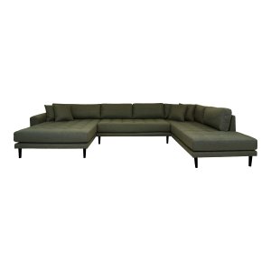 HOUSE NORDIC Lido U-Sofa, m. ben ende venstrevendt og 4 puder - olivengrn polyester og sort tr