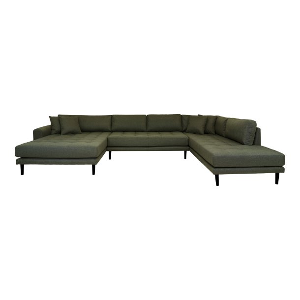 HOUSE NORDIC Lido U-Sofa, m. �ben ende venstrevendt og 4 puder - olivengr�n polyester og sort tr�