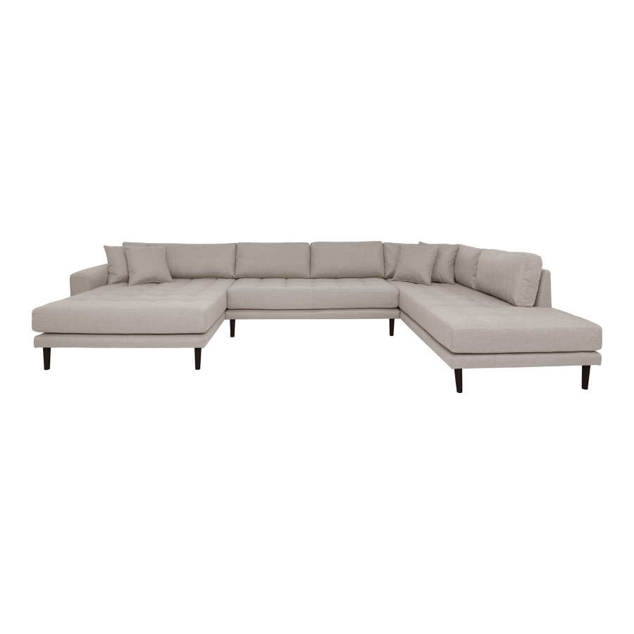 HOUSE NORDIC Lido U-sofa, med pen ende mot venstre og 4 puter - stein polyester og svart tre