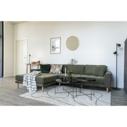 HOUSE NORDIC Lido loungesofa, m. venstre chaiselong og 4 puder - olivengrn polyester og egetr
