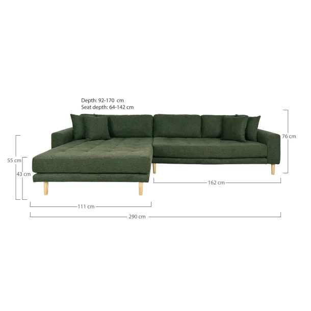 HOUSE NORDIC Lido loungesofa, m. venstre chaiselong og 4 puder - olivengr�n polyester og egetr�