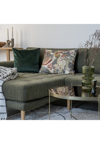 HOUSE NORDIC Lido lounge sofa, med venstre sjeselong og 4 puter - olivengrnn polyester og eik