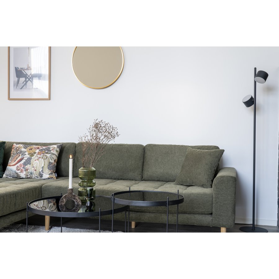 HOUSE NORDIC Lido lounge sofa, med venstre sjeselong og 4 puter - olivengrnn polyester og eik