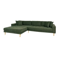 HOUSE NORDIC Lido loungesofa, m. venstre chaiselong og 4 puder - olivengrn polyester og egetr