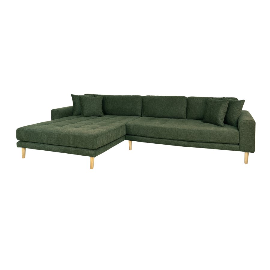 HOUSE NORDIC Lido lounge sofa, med venstre sjeselong og 4 puter - olivengrnn polyester og eik