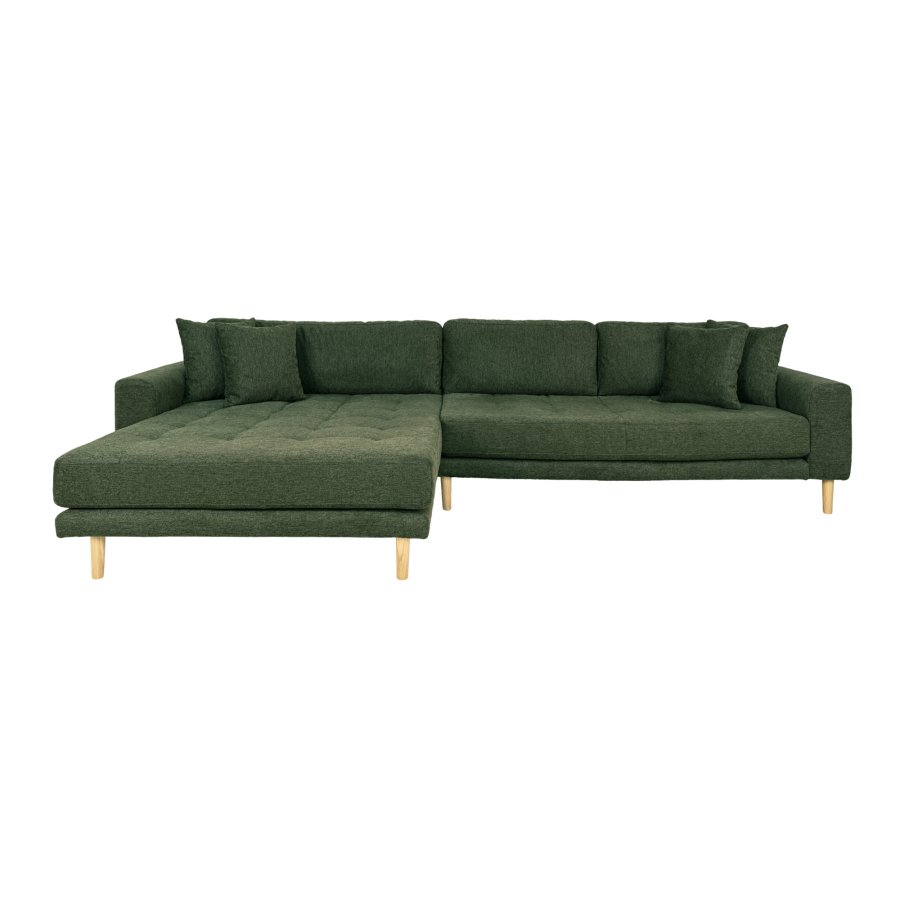 HOUSE NORDIC Lido lounge sofa, med venstre sjeselong og 4 puter - olivengrnn polyester og eik