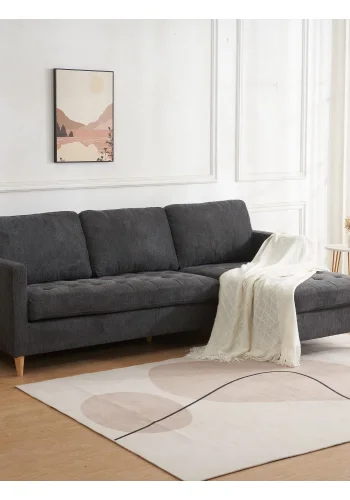 Sofa Firenze, dunkelgrau mit Beinen aus Naturholz,