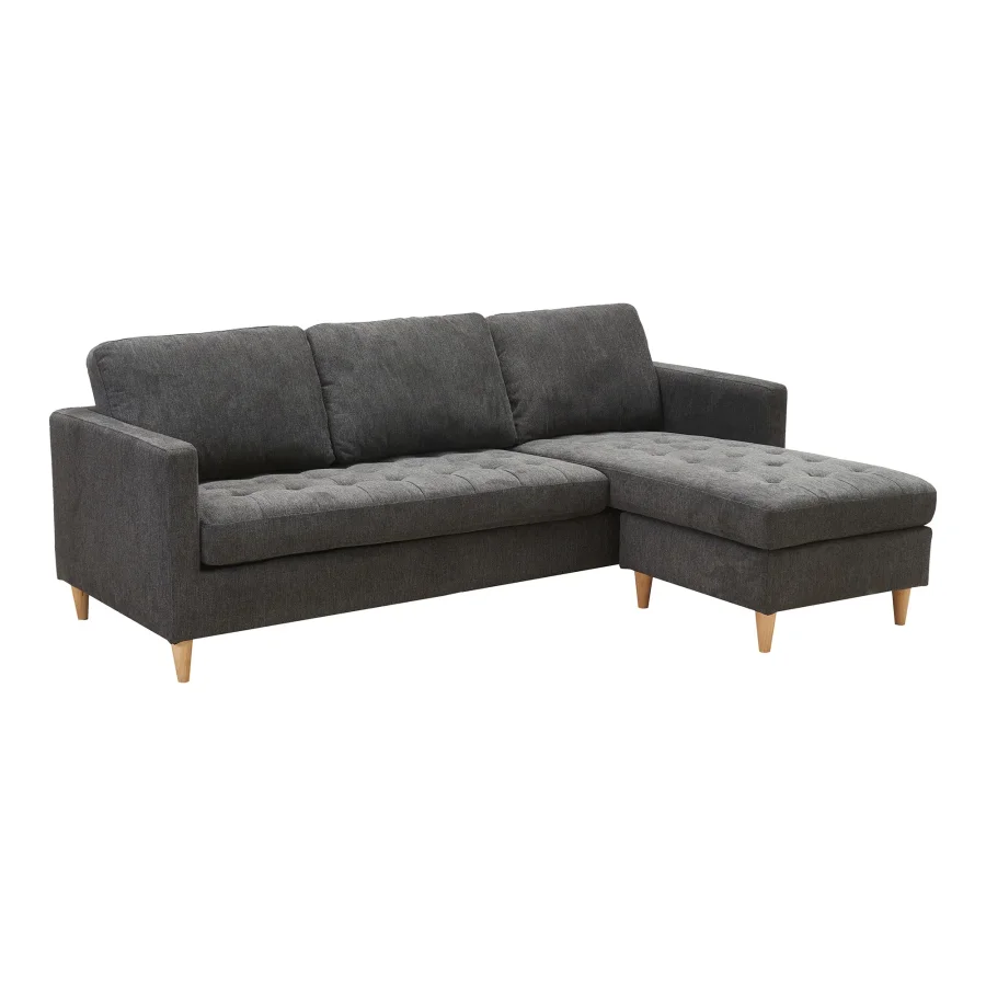 Sofa Firenze, dunkelgrau mit Beinen aus Naturholz,