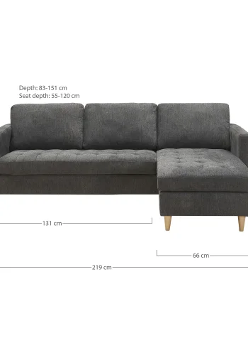 Sofa Firenze, dunkelgrau mit Beinen aus Naturholz,