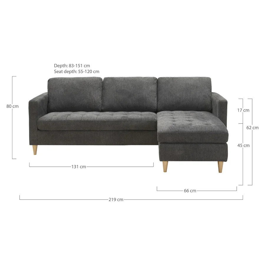 Sofa Firenze, dunkelgrau mit Beinen aus Naturholz,