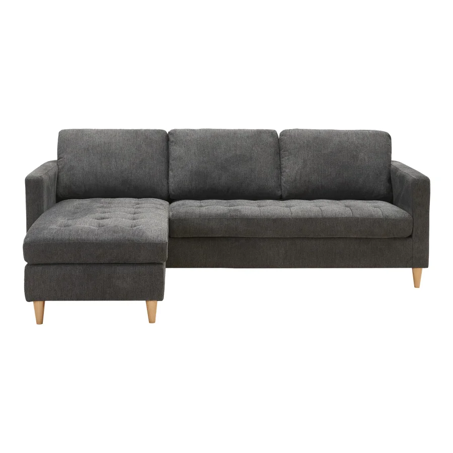 Sofa Firenze, dunkelgrau mit Beinen aus Naturholz,