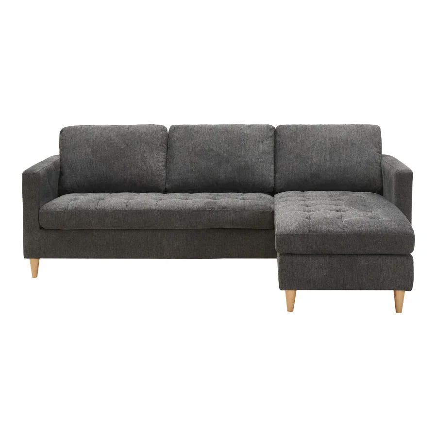 Sofa Firenze, dunkelgrau mit Beinen aus Naturholz,
