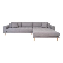 HOUSE NORDIC Lido loungesofa, hjre chaiselong, m. 4 puder - lysegr polyester og natur bg