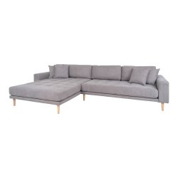 HOUSE NORDIC Lido loungesofa, venstre chaiselong, m. 4 puder - lysegr polyester og natur bg