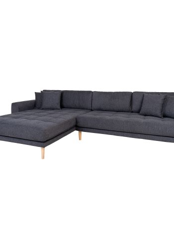 HOUSE NORDIC Lido lounge sofa, venstre sjeselong, m. 4 puter - mrkegr polyester og naturlig bk