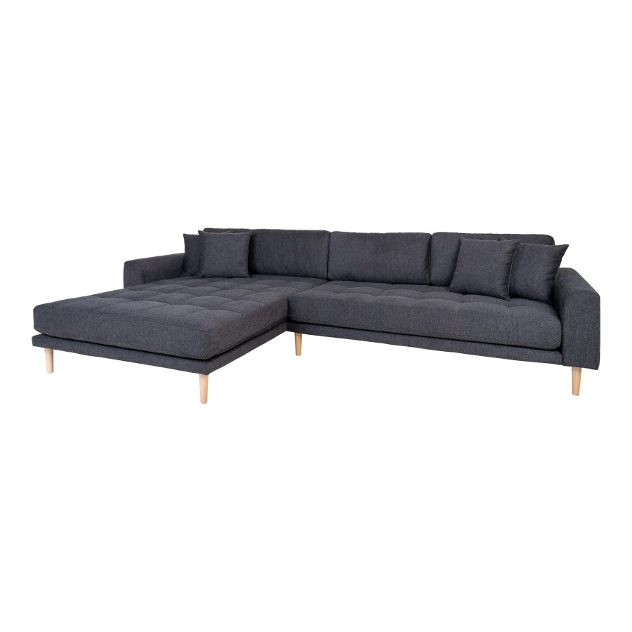 HOUSE NORDIC Lido lounge sofa, venstre sjeselong, m. 4 puter - mrkegr polyester og naturlig bk