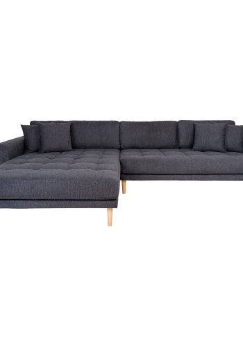 HOUSE NORDIC Lido lounge sofa, venstre sjeselong, m. 4 puter - mrkegr polyester og naturlig bk