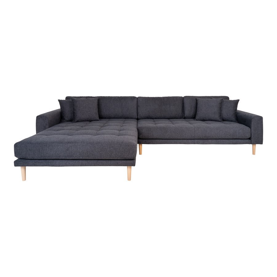 HOUSE NORDIC Lido lounge sofa, venstre sjeselong, m. 4 puter - mrkegr polyester og naturlig bk