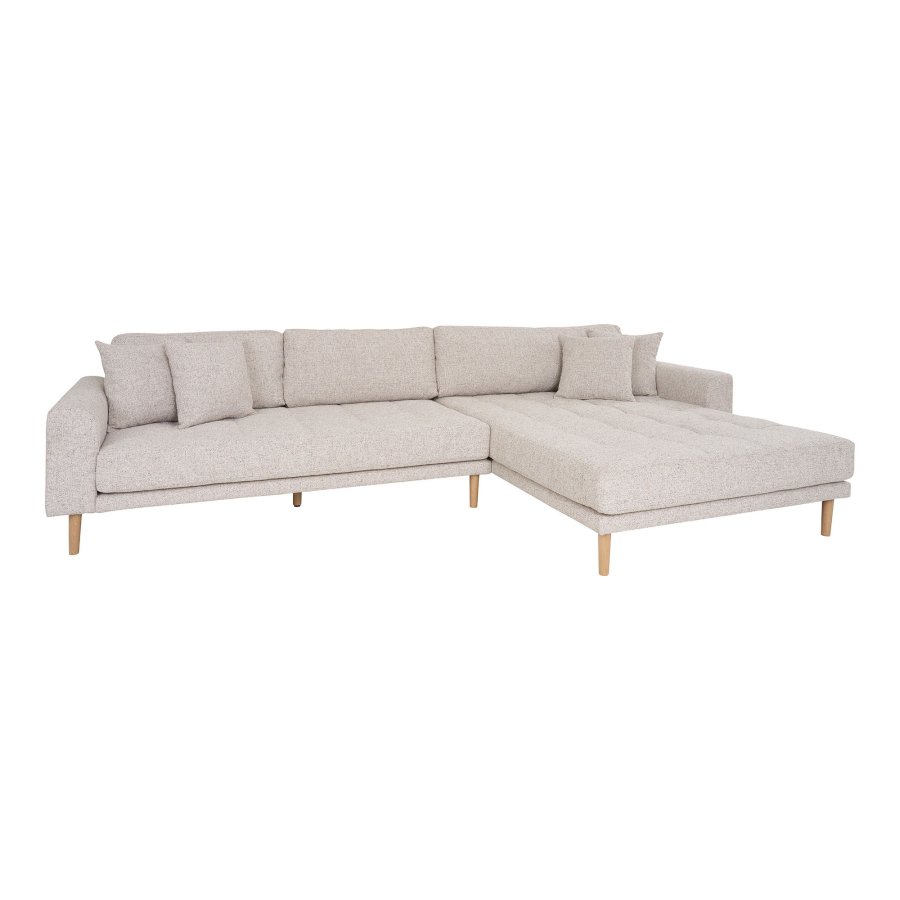 HOUSE NORDIC Lido Lounge Sofa - Lounge Sofa, hyrevendt i beige melange med fire puter og naturlige treben, HN1015