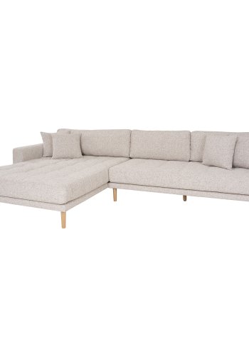 HOUSE NORDIC Lido Lounge Sofa - Lounge Sofa, venstrevendt i beige melange med fire puter og naturlige treben, HN1015