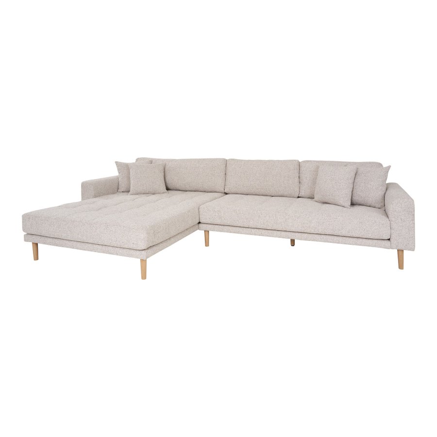 HOUSE NORDIC Lido Lounge Sofa - Lounge Sofa, venstrevendt i beige melange med fire puter og naturlige treben, HN1015