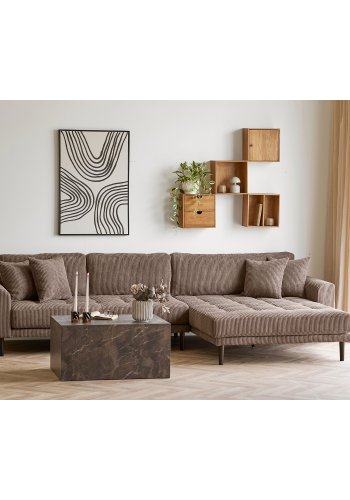 HOUSE NORDIC Lido loungesoffa, sch&auml;slong h&ouml;ger, med 4 kuddar - brun sammet och svart bok