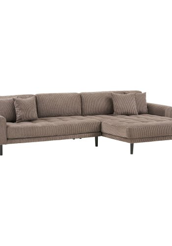 HOUSE NORDIC Lido loungesoffa, sch&auml;slong h&ouml;ger, med 4 kuddar - brun sammet och svart bok