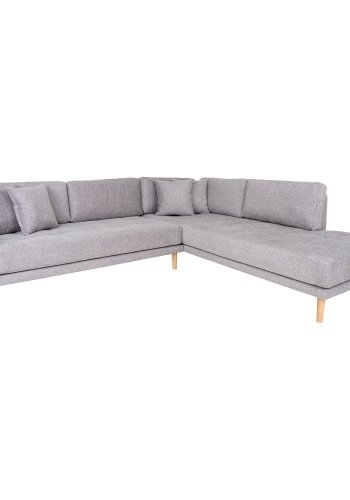 HOUSE NORDIC Lido hjrnesofa med pen ende - Hjrnesofa med pen ende, hyrevendt i lys gr med fire puter og naturlige treben, HN1040