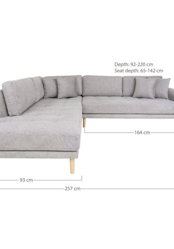 HOUSE NORDIC Lido hjrnesofa med pen ende, venstrevendt i lys gr treben