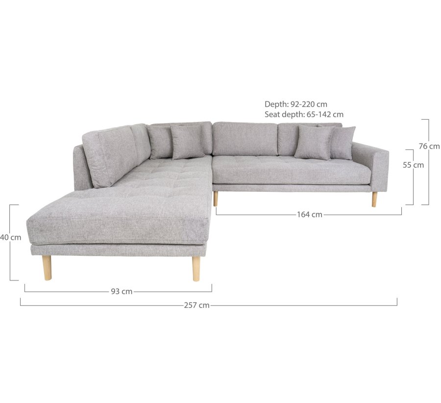 HOUSE NORDIC Lido hjrnesofa med pen ende, venstrevendt i lys gr treben