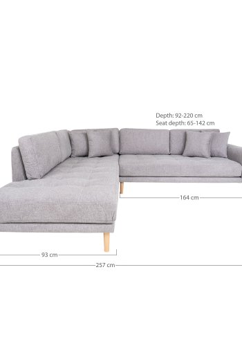 HOUSE NORDIC Lido hjrnesofa med pen ende, venstrevendt i lys gr treben
