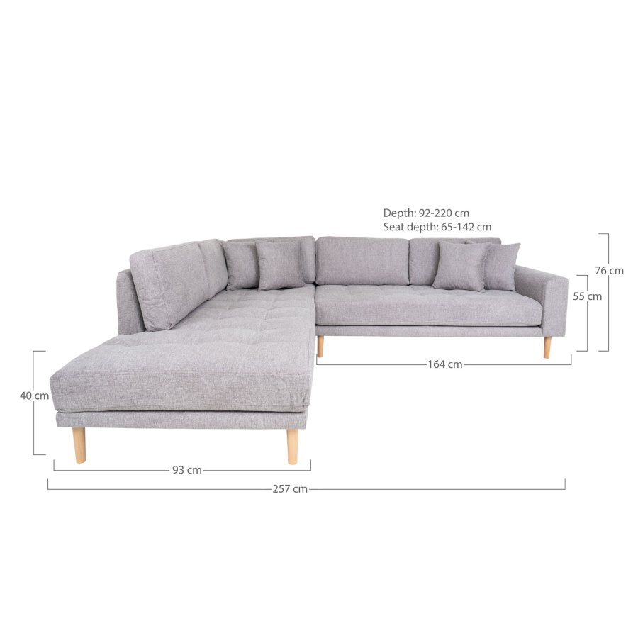 HOUSE NORDIC Lido hjrnesofa med pen ende, venstrevendt i lys gr treben