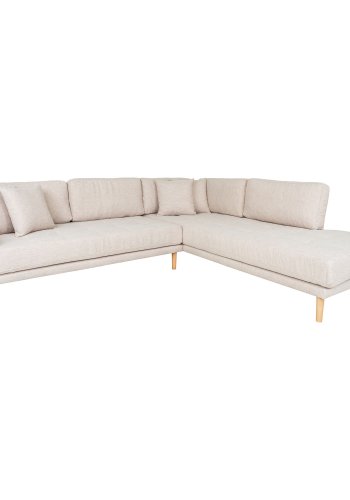 HOUSE NORDIC Lido hjrnesofa med pen ende - Hjrnesofa med pen ende, hyrevendt i sand med fire puter og naturlige treben, HN1050