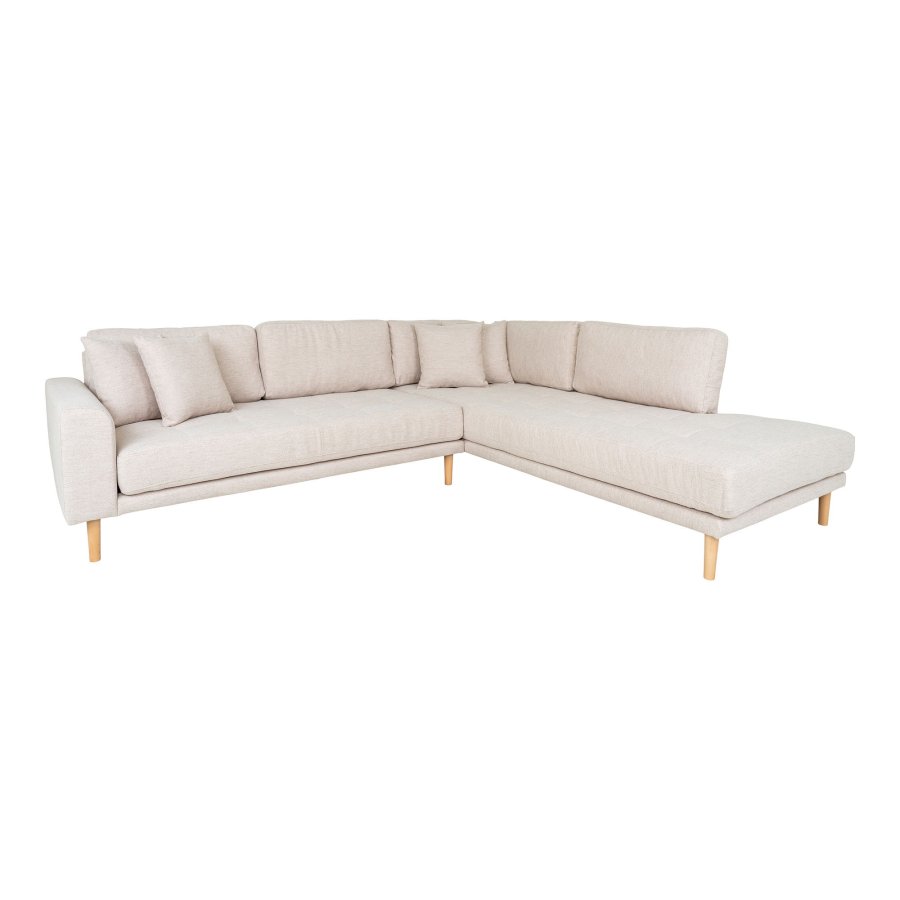HOUSE NORDIC Lido hjrnesofa med pen ende - Hjrnesofa med pen ende, hyrevendt i sand med fire puter og naturlige treben, HN1050