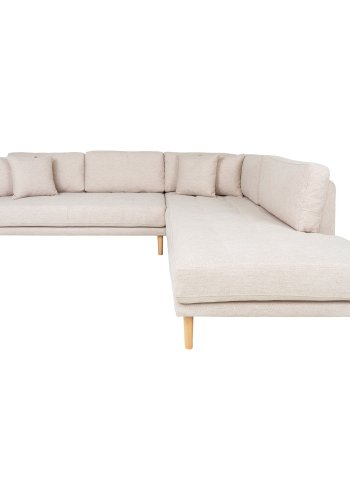 HOUSE NORDIC Lido hjrnesofa med pen ende - Hjrnesofa med pen ende, hyrevendt i sand med fire puter og naturlige treben, HN1050