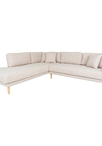 HOUSE NORDIC Lido hjrnesofa med pen ende - Hjrnesofa med pen ende, venstrevendt i sand med fire puter og naturlige treben, HN1050