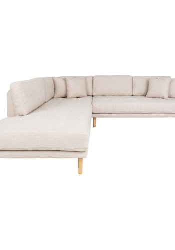 HOUSE NORDIC Lido hjrnesofa med pen ende - Hjrnesofa med pen ende, venstrevendt i sand med fire puter og naturlige treben, HN1050