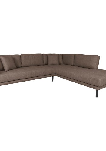 HOUSE NORDIC Lido hjrnesofa med pen ende - Hjrnesofa med pen ende, hyrevendt i brunt med fire puter og svarte treben, HN1055