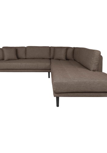 HOUSE NORDIC Lido hjrnesofa med pen ende - Hjrnesofa med pen ende, hyrevendt i brunt med fire puter og svarte treben, HN1055
