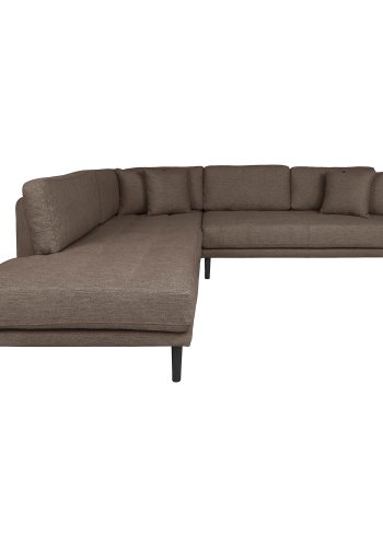 HOUSE NORDIC Hjrnesofa med pen ende - Hjrnesofa med pen ende, venstrevendt i brunt med fire puter og svarte treben, HN1055