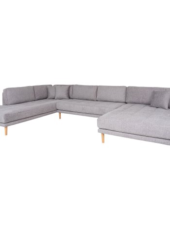 HOUSE NORDIC Lido U-sofa med pen ende - U-sofa med pen ende, hyrevendt i lys gr med fire puter og naturlige treben, HN1040