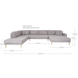 HOUSE NORDIC Lido U-Sofa ben Ende - U-Sofa ben Ende, hjrevendt i lysegr med fire puder og natur