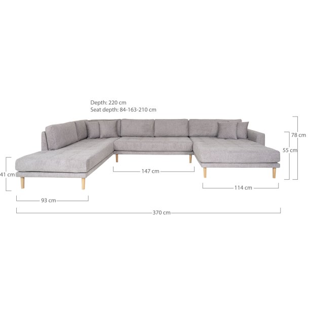 HOUSE NORDIC Lido U-Sofa ben Ende - U-Sofa ben Ende, hjrevendt i lysegr med fire puder og natur