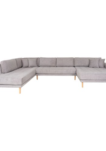 HOUSE NORDIC Lido U-sofa med pen ende - U-sofa med pen ende, hyrevendt i lys gr med fire puter og naturlige treben, HN1040