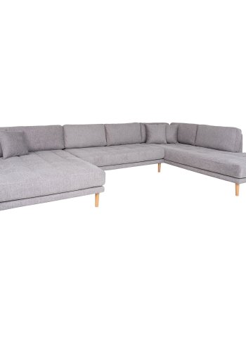 HOUSE NORDIC Lido U-sofa med pen ende - U-sofa med pen ende, venstrevendt i lys gr med fire puter og naturlige treben, HN1040