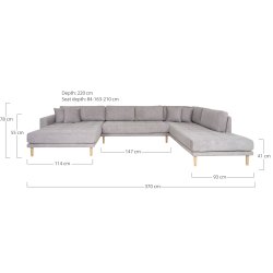HOUSE NORDIC Lido U-Sofa ben Ende - U-Sofa ben Ende, venstrevendt i lysegr med fire puder og nat