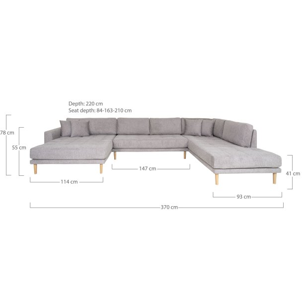 HOUSE NORDIC Lido U-Sofa ben Ende - U-Sofa ben Ende, venstrevendt i lysegr med fire puder og nat